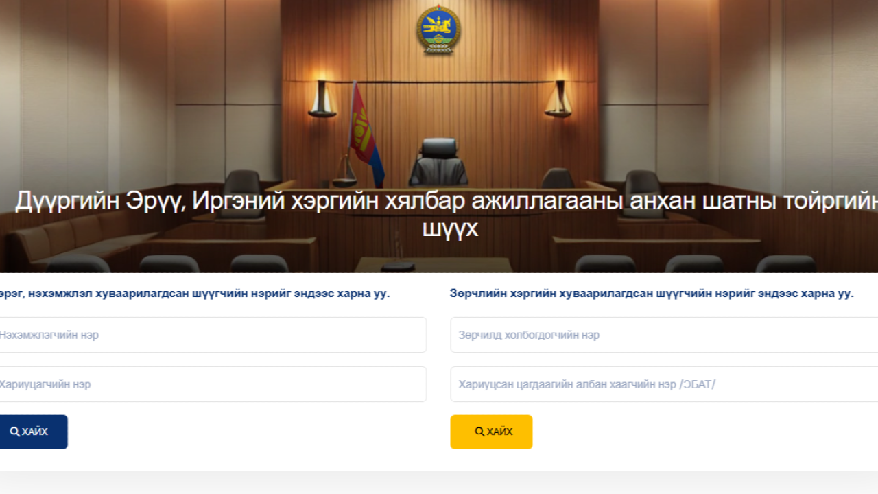 Та иргэний болон зөрчлийн хэргийг ямар шүүгчид хуваарилагдсан болохыг мэдэх боломжтой боллоо.